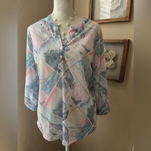 FDJ French Dressing Jeans Brazil Around the World 3/4 Sleeve Top SZ Med NWT